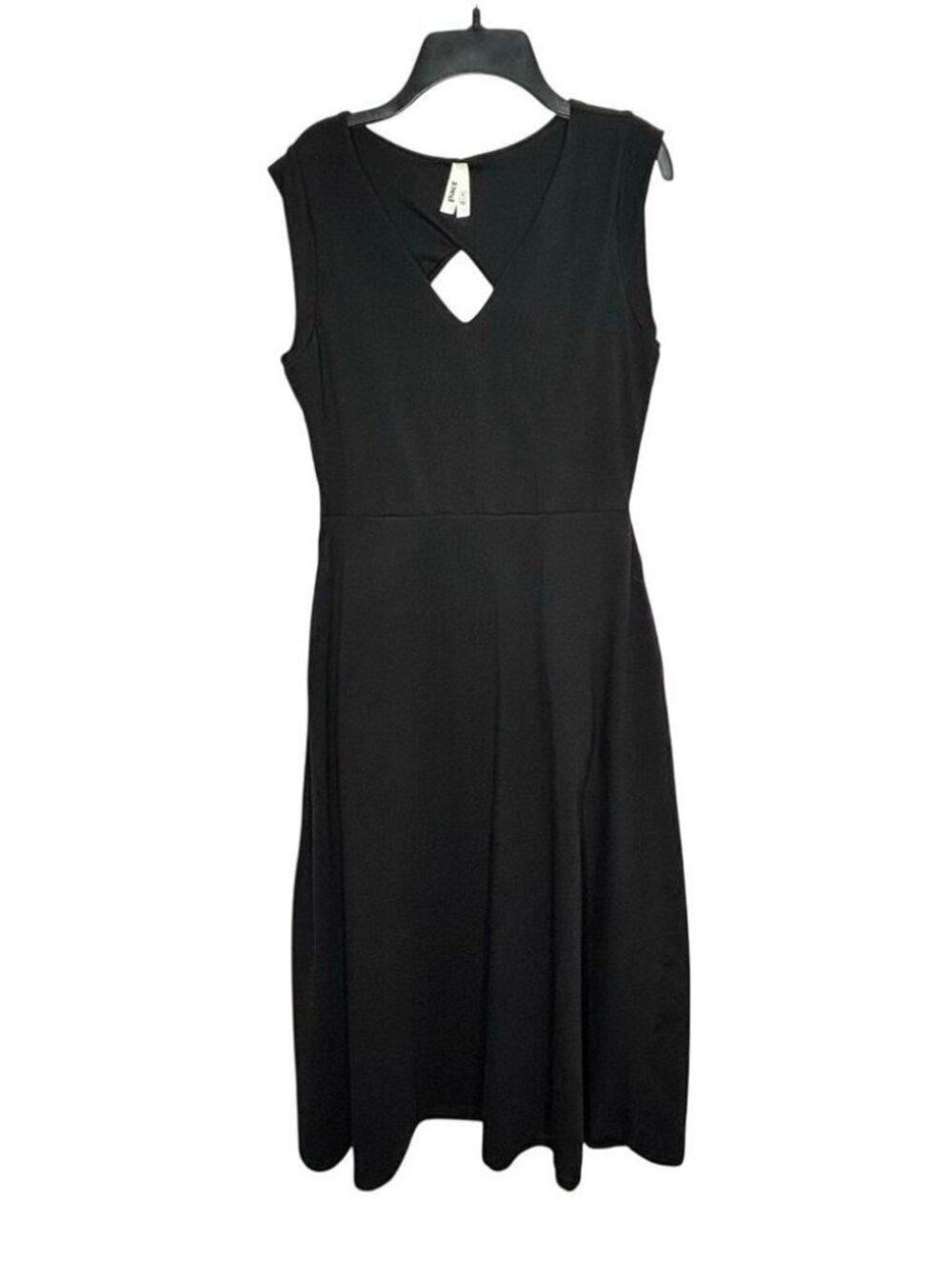 Pact Women's Black Midi Fit & Flare Cutout Back Stretchy Dress Size Medium